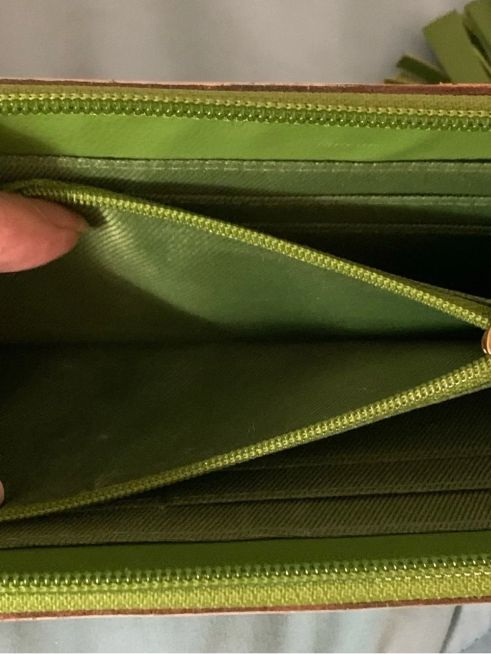 Myra Bag Green Floral Tooled Zip Wallet with Tassel - Picture 3 of 4